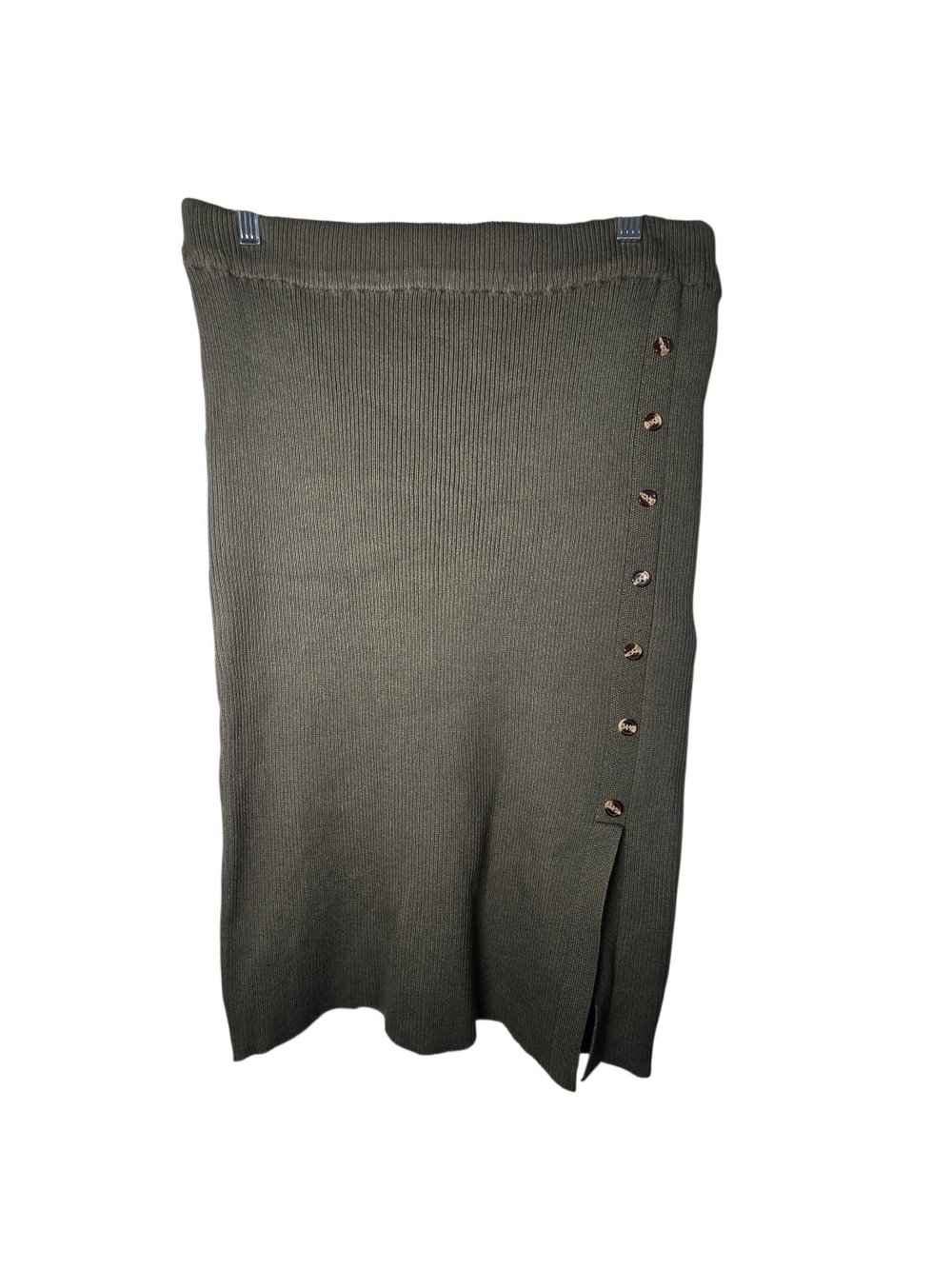 Fashion Nova Olivia Ribbed Knit Midi Skirt Olive Green Plus Size 2X Side Slit